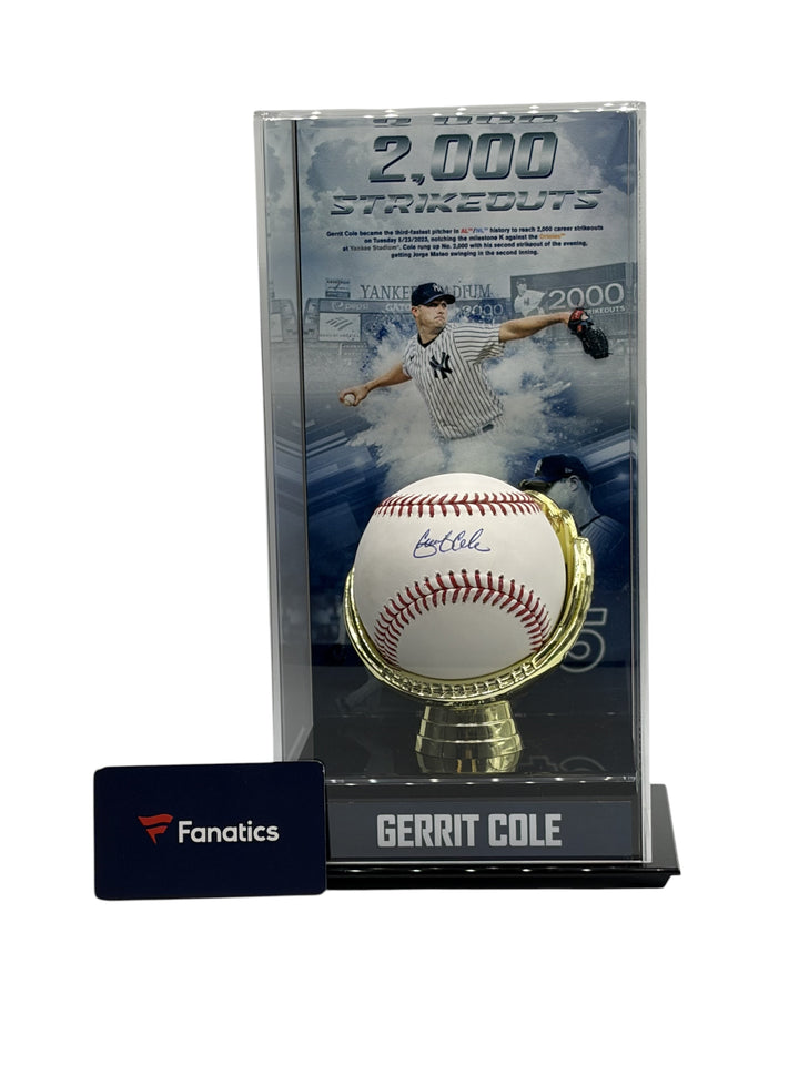 Gerrit Cole Autographed Baseball and 2,000 Career Strikeouts Backdrop- Fanatics