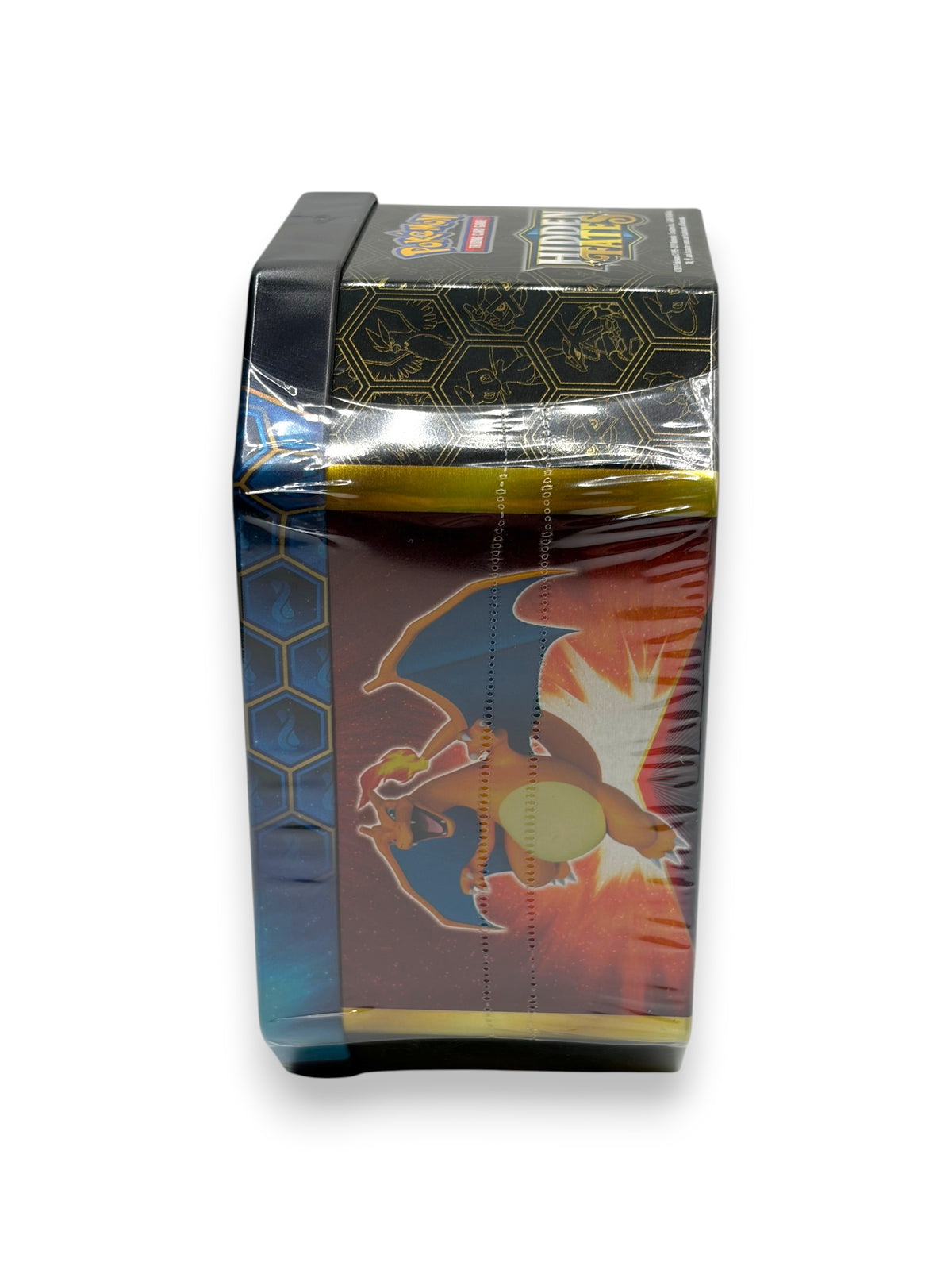 Lowkey Stock Pokemon TCG Hidden Fates Gyarados ex tin featuring Charizard artwork in factory sealed packaging