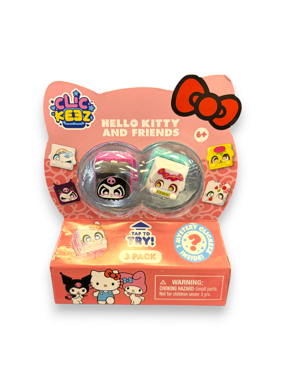 Lowkey Stock Hello Kitty and Friends Clic Keez 3-pack featuring two collectible mystery character figures