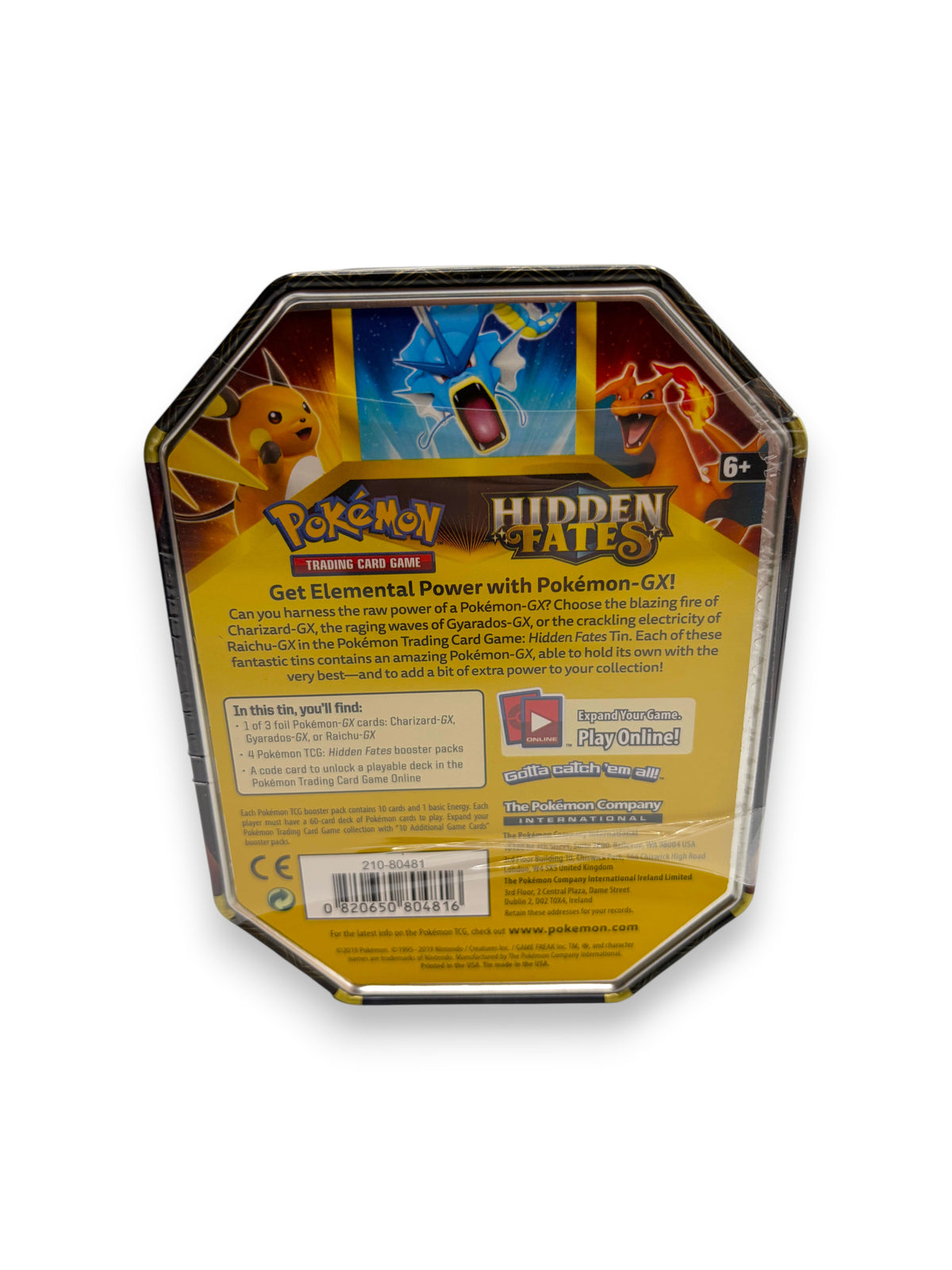 Lowkey Stock Pokémon TCG Hidden Fates Charizard GX collector tin back view featuring Charizard artwork