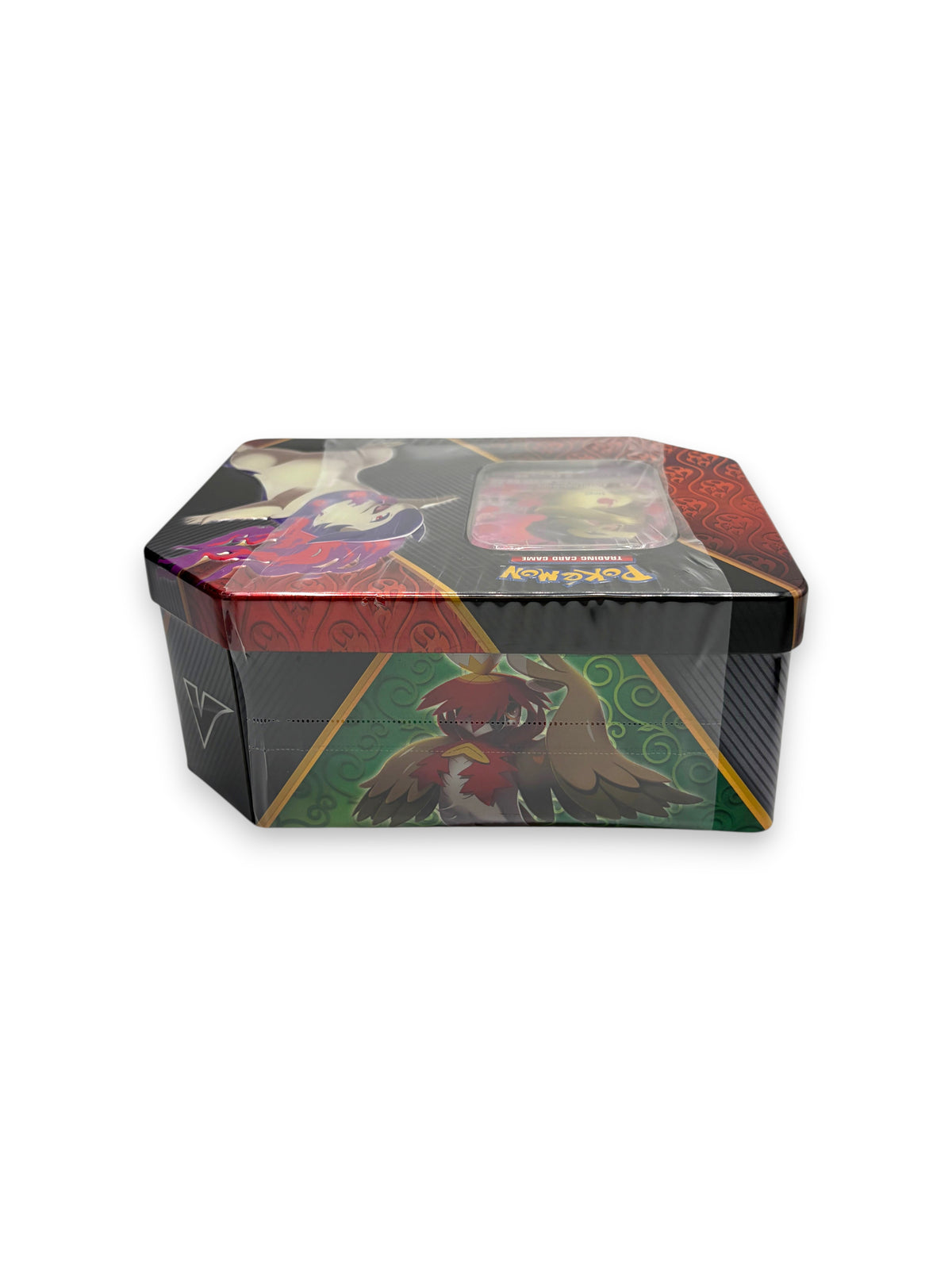 Lowkey Stock Pokemon Divergent Powers Hisuian Typhlosion V trading card tin with partial plastic seal