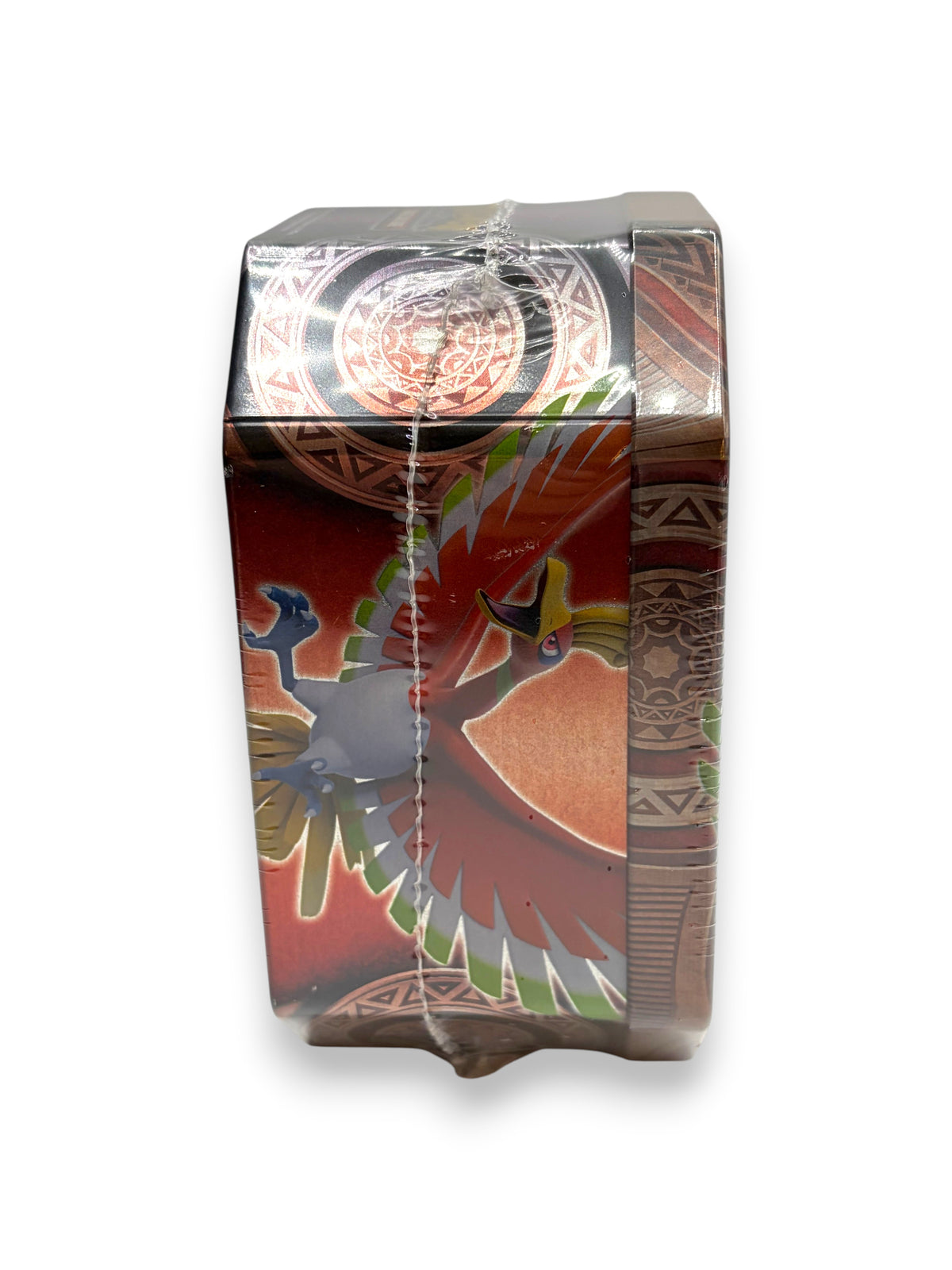 Lowkey Stock sealed Ho-Oh GX Mysterious Powers Pokémon TCG collector tin with vibrant red and gold artwork