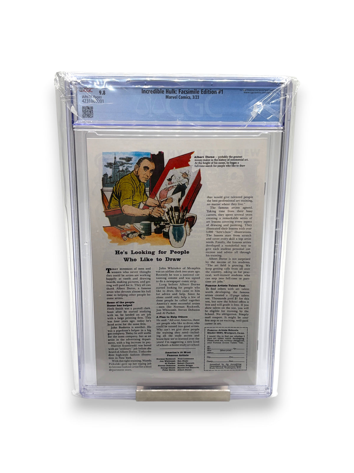 Lowkey Stock CGC 9.8 graded The Incredible Hulk Facsimile Edition #1 comic book back cover in protective slab