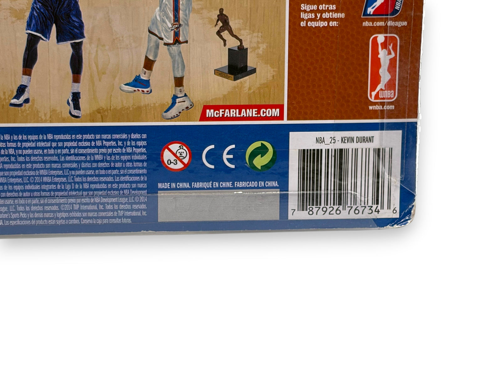 Lowkey Stock McFarlane Toys Kevin Durant Oklahoma City Thunder figure packaging back with barcode and NBA branding