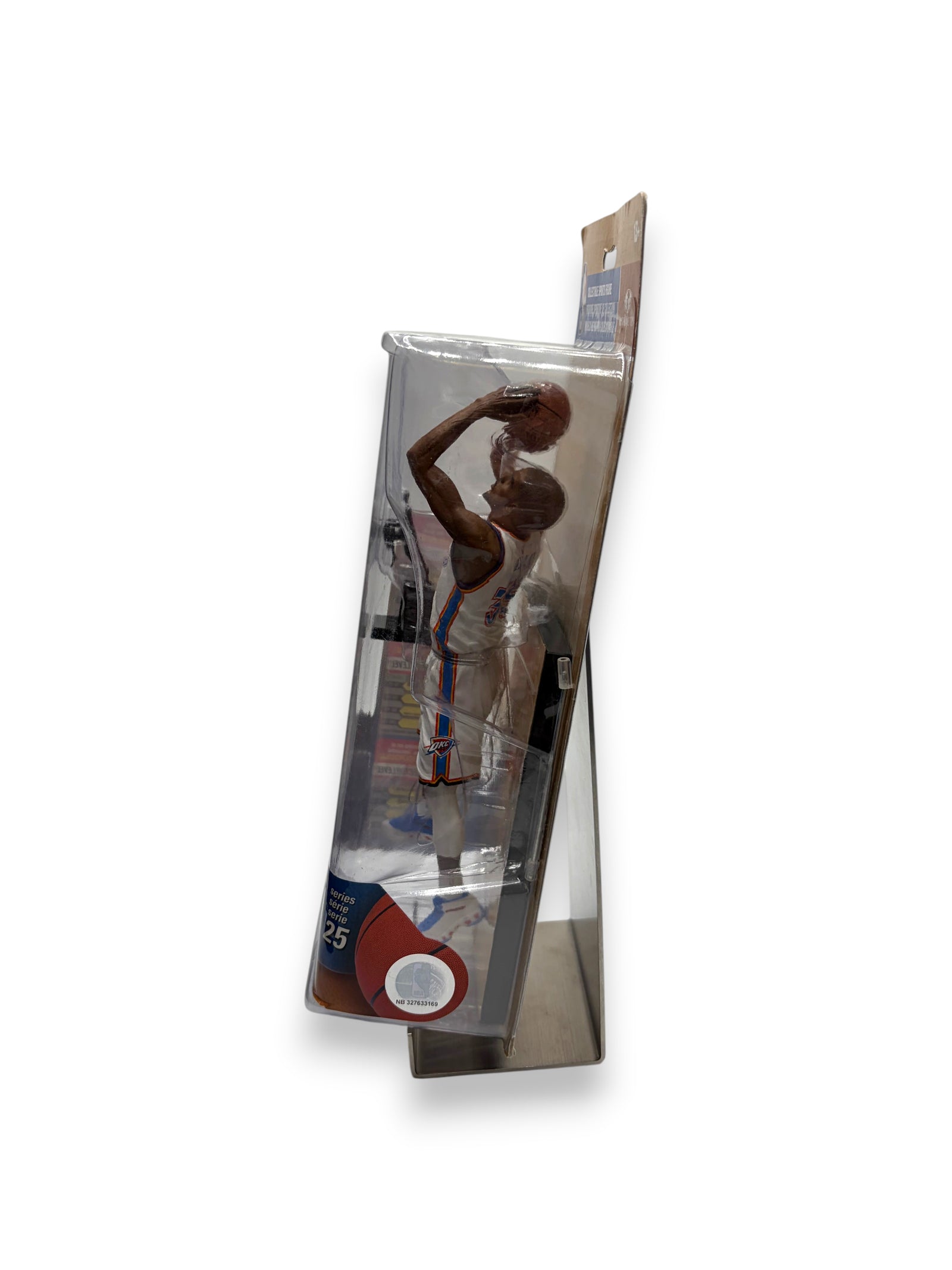 Lowkey Stock McFarlane Toys NBA Kevin Durant Oklahoma City Thunder Series 25 figure in blister pack side view