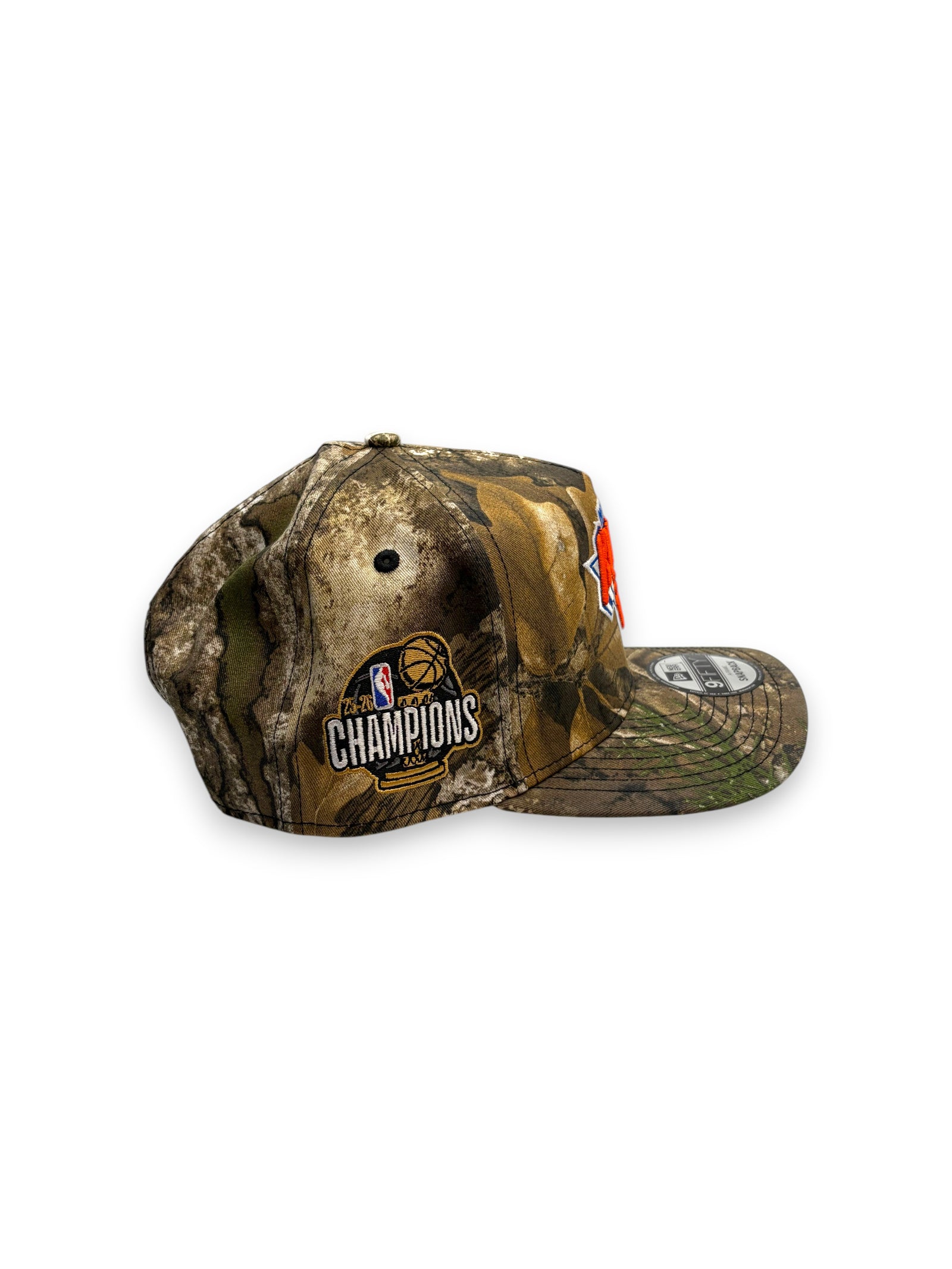 Lowkey Stock New York Knicks 9FIFTY snapback cap in camo print with 2026 Champions side patch