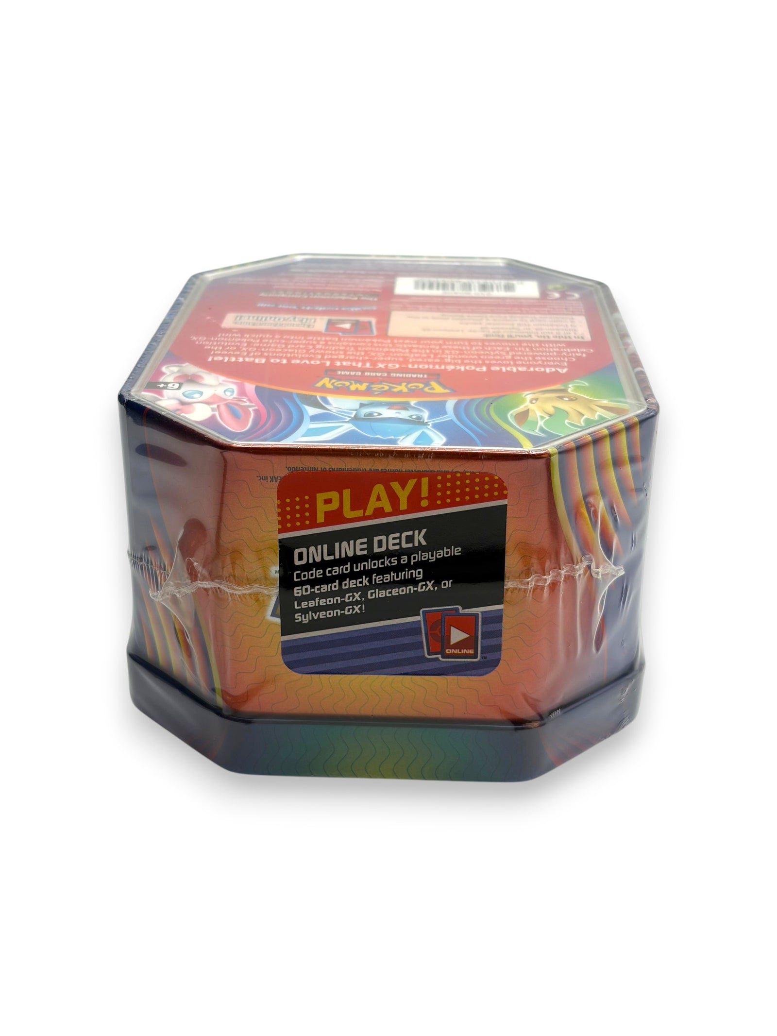 Lowkey Stock factory sealed 2018 Pokemon Leafeon GX tin featuring four booster packs and online deck code card