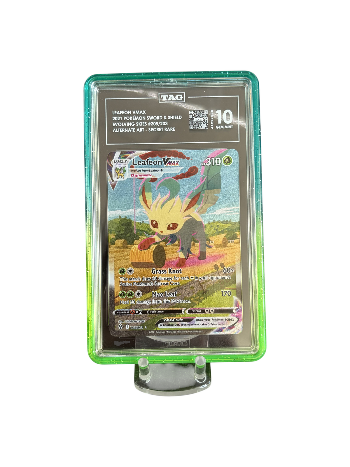 Lowkey Stock Leafon VMAX 2021 Evolving Skies 205/203 alternate art secret rare Pokémon card in TAG 10 slab