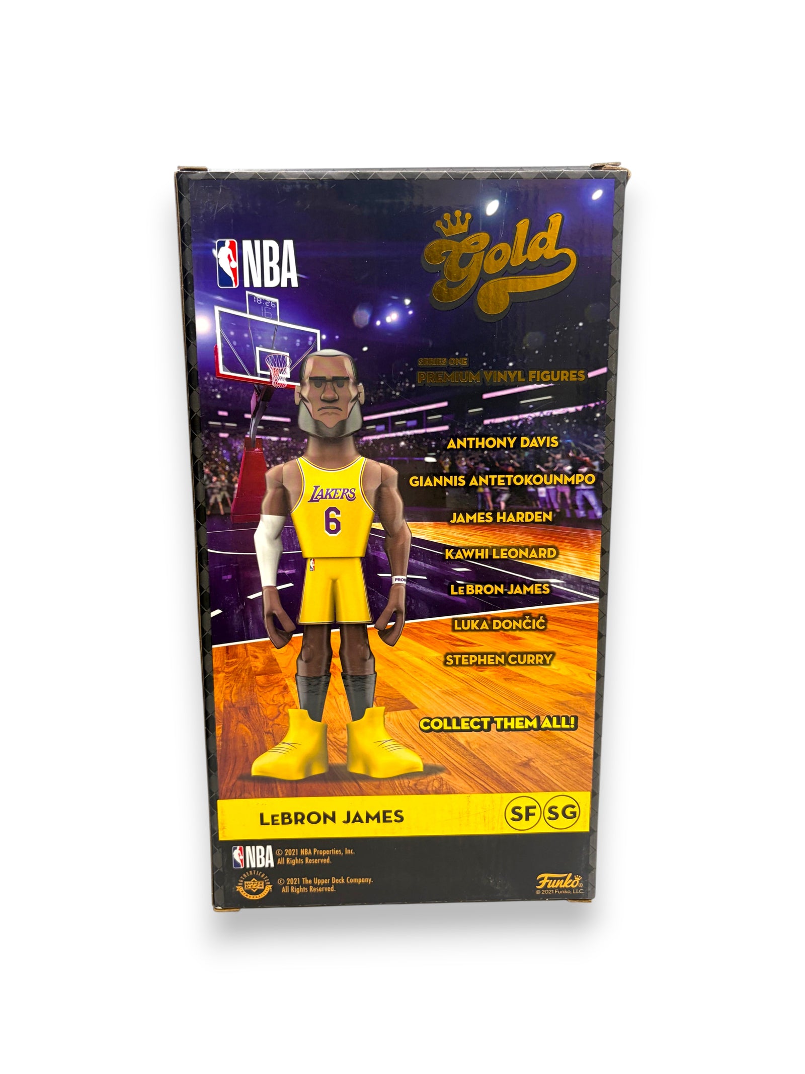 Lowkey Stock Funko Gold 12-inch LeBron James premium vinyl figure in purple Lakers jersey inside display box