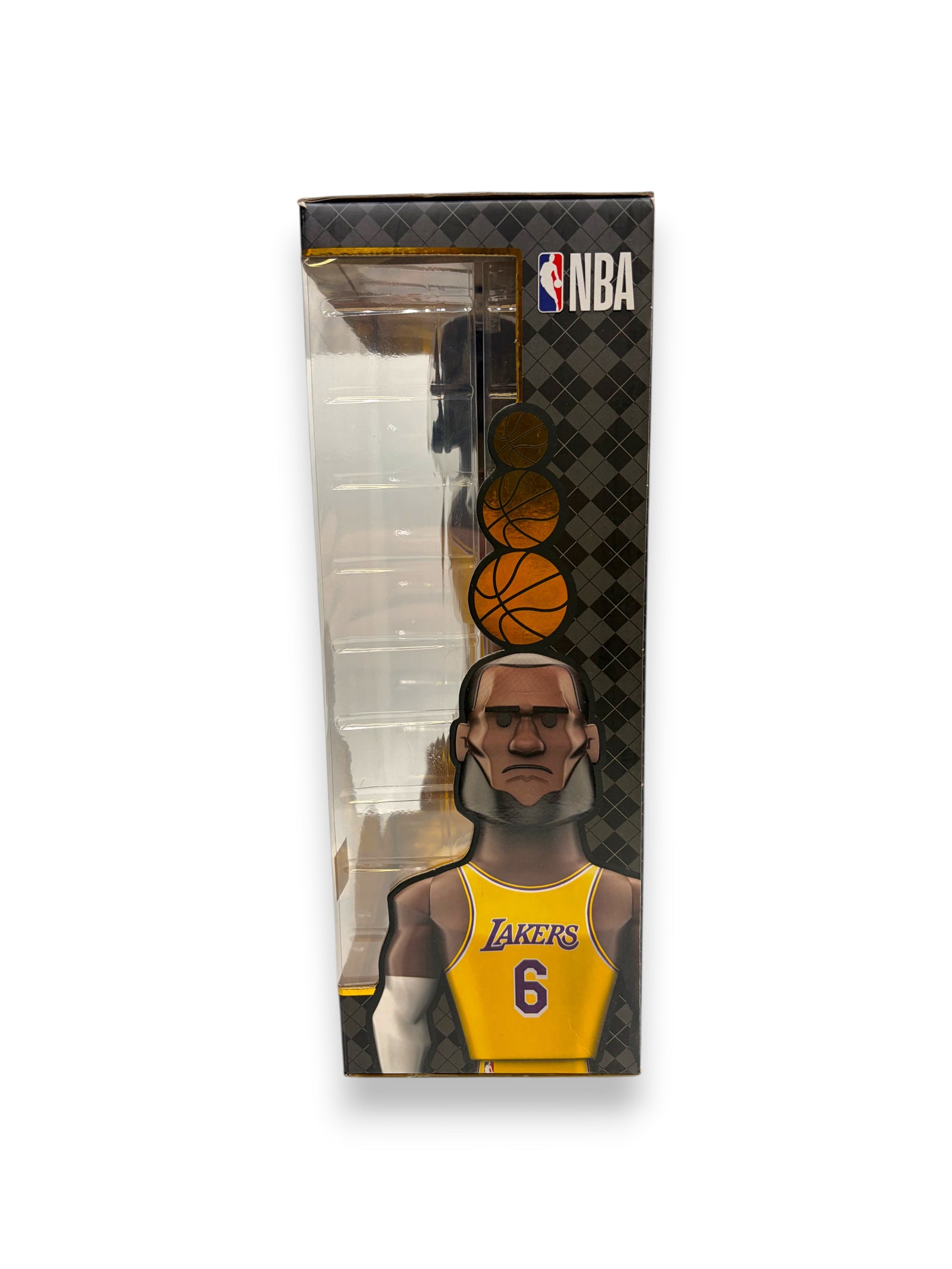 Lowkey Stock Funko Gold LeBron James 12-inch premium vinyl figure in a yellow Lakers jersey inside display packaging
