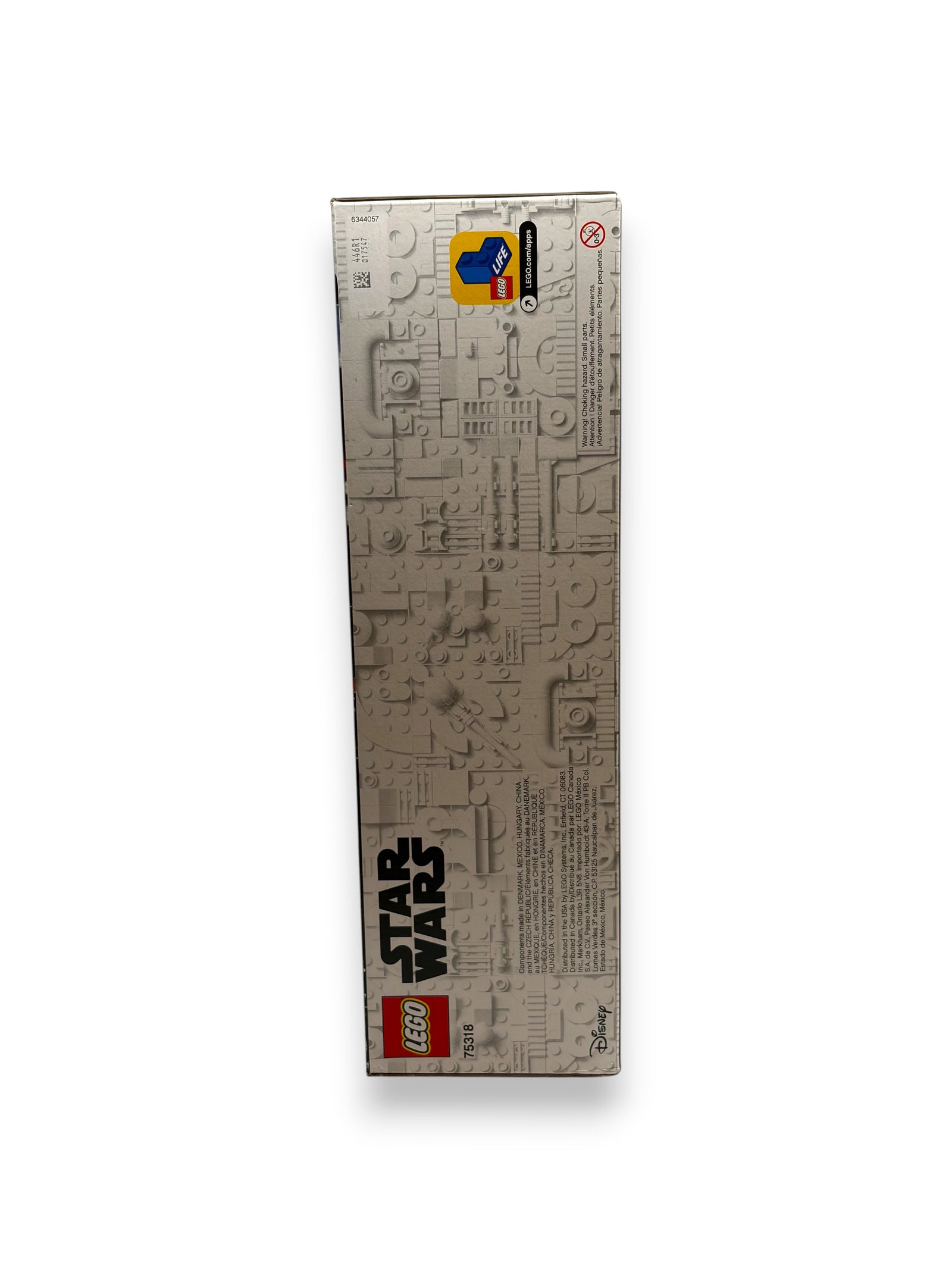 Lowkey Stock LEGO Star Wars The Child 75318 building set box side view featuring technical details and branding