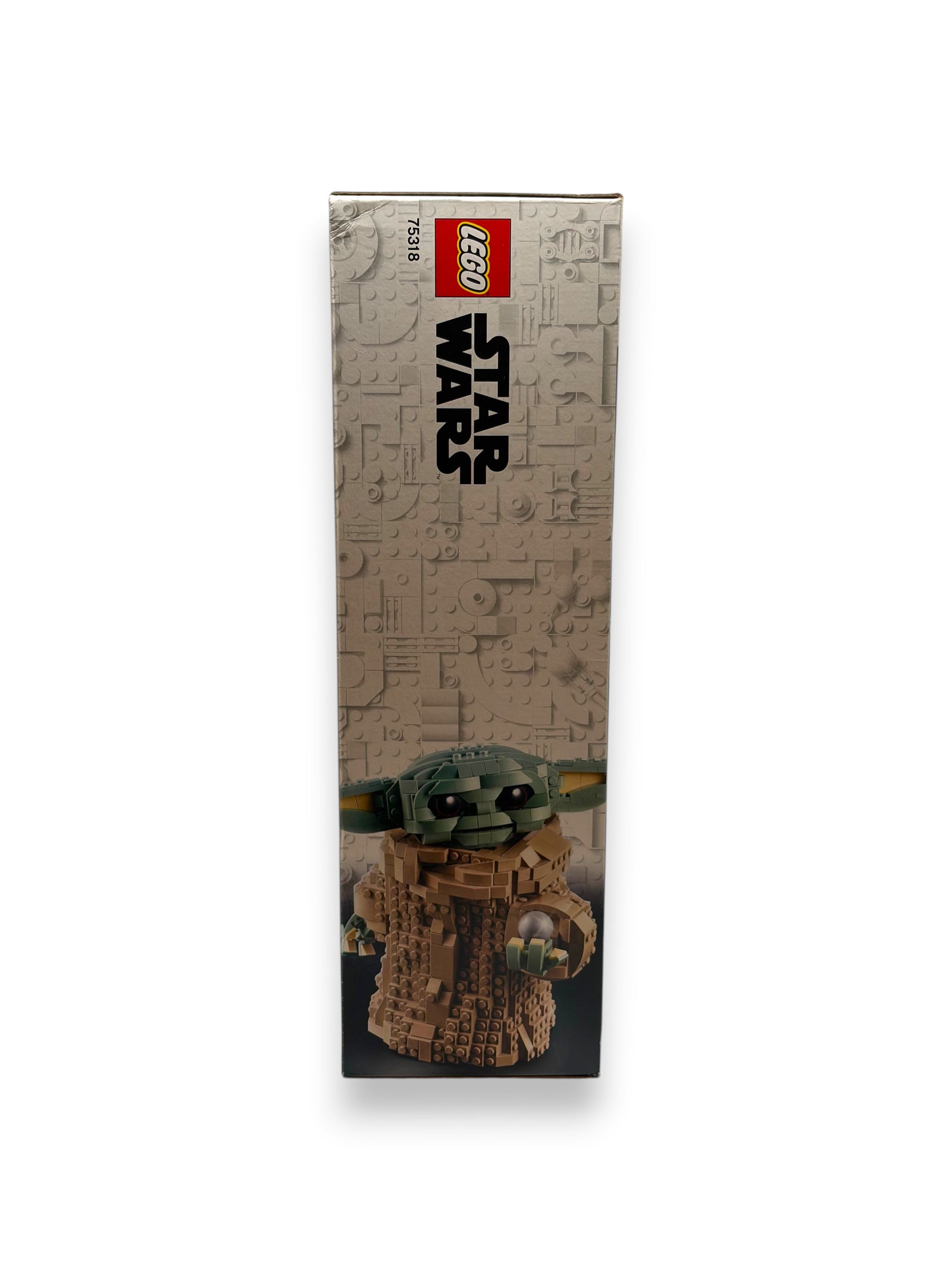 Lowkey Stock LEGO Star Wars The Child 75318 set box side view featuring Grogu with a silver ball