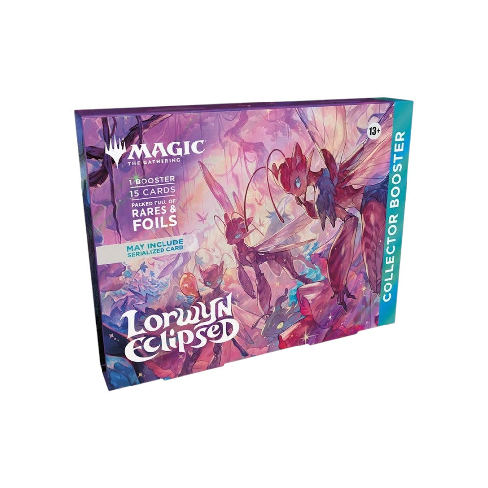 Lowkey Stock Magic The Gathering Lorwyn Eclipsed Collector Booster pack with vibrant purple and pink fantasy art