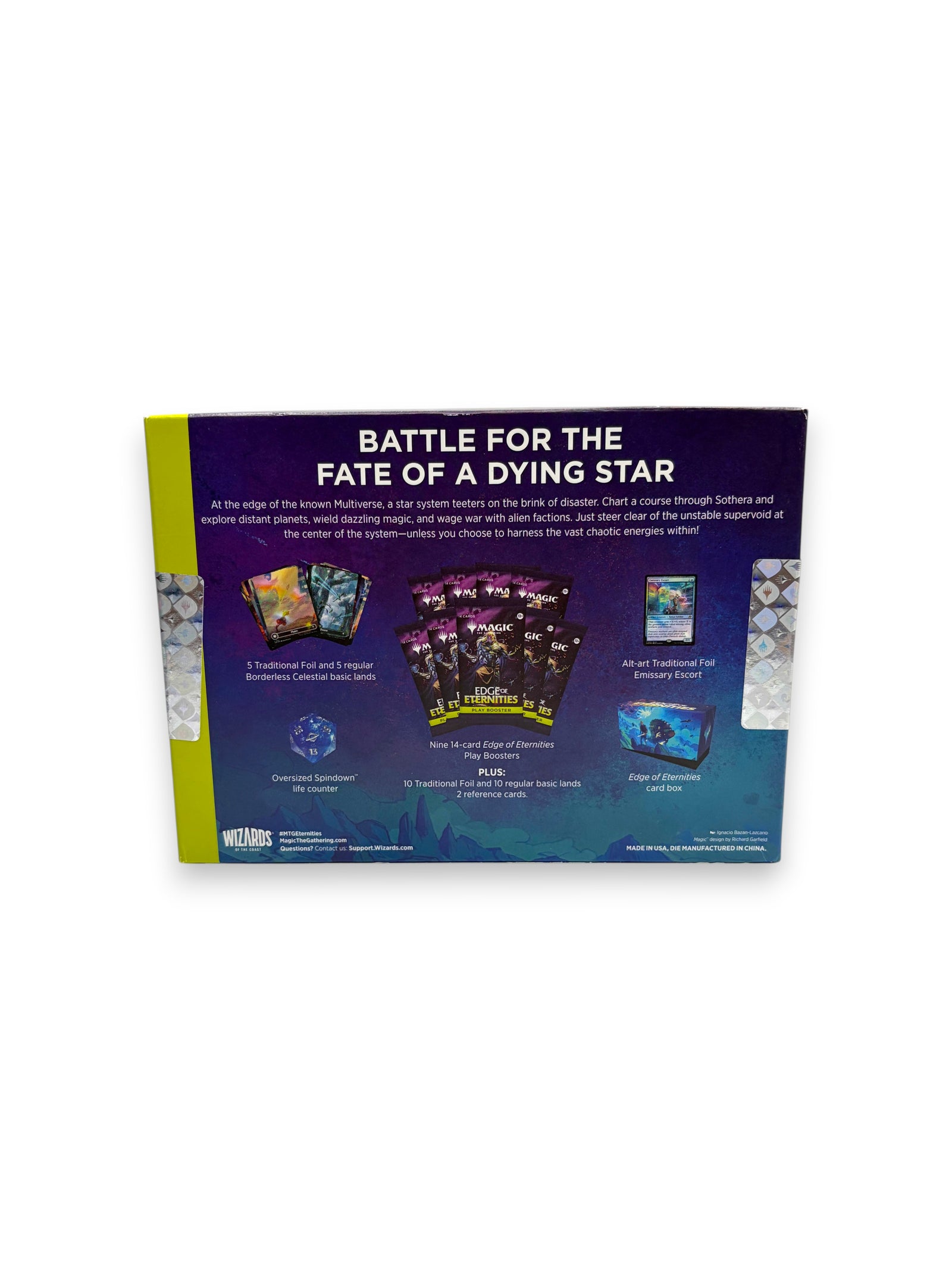 Lowkey Stock Magic: The Gathering Edge of Eternities sealed bundle box showing contents and game information