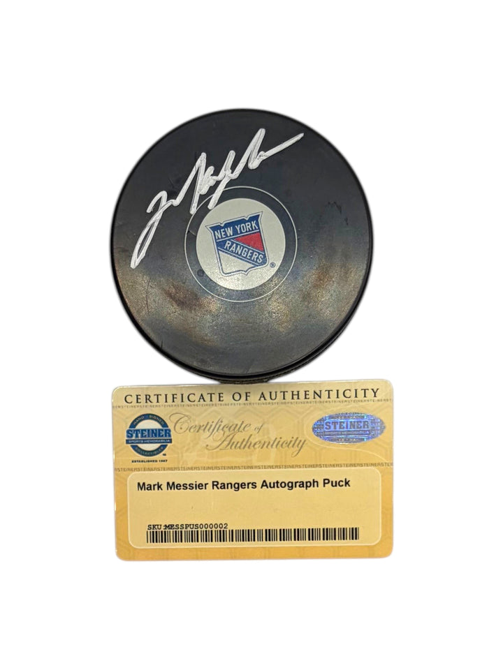 Mark Messier Autographed New York Rangers Hockey Puck with Certificate of Authenticity