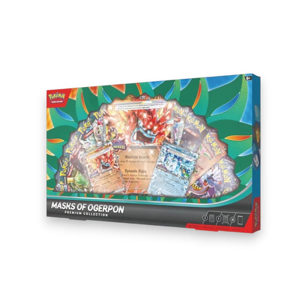 Lowkey Stock Pokémon TCG Masks of Ogerpon ex Premium Collection box set with foil promo cards and booster packs