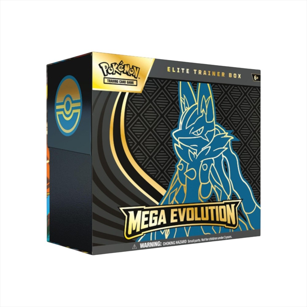 Lowkey Stock factory sealed Pokémon TCG Mega Evolution Elite Trainer Box featuring Mega Lucario artwork