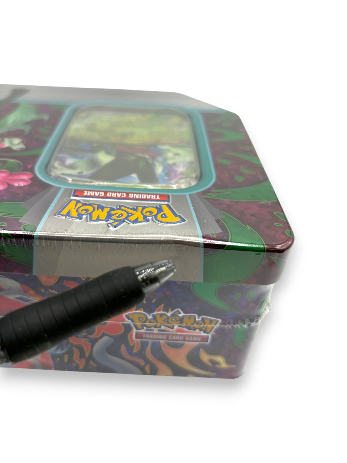 Lowkey Stock Paldea Partners Meowscarada ex Pokemon TCG sealed tin with plastic wrap and visible card window