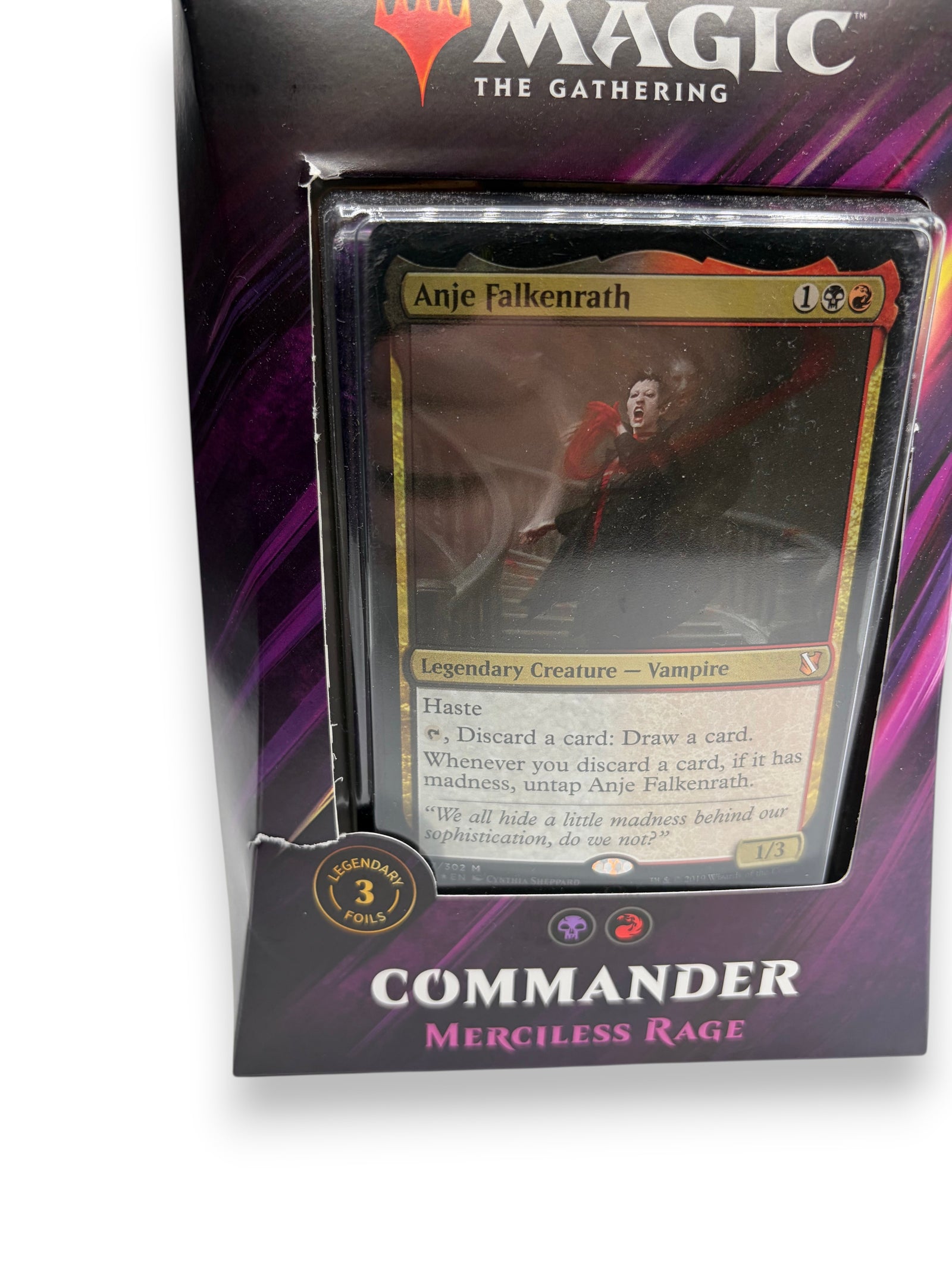 Lowkey Stock Magic The Gathering 2019 Merciless Rage Commander deck featuring Anje Falkenrath foil card