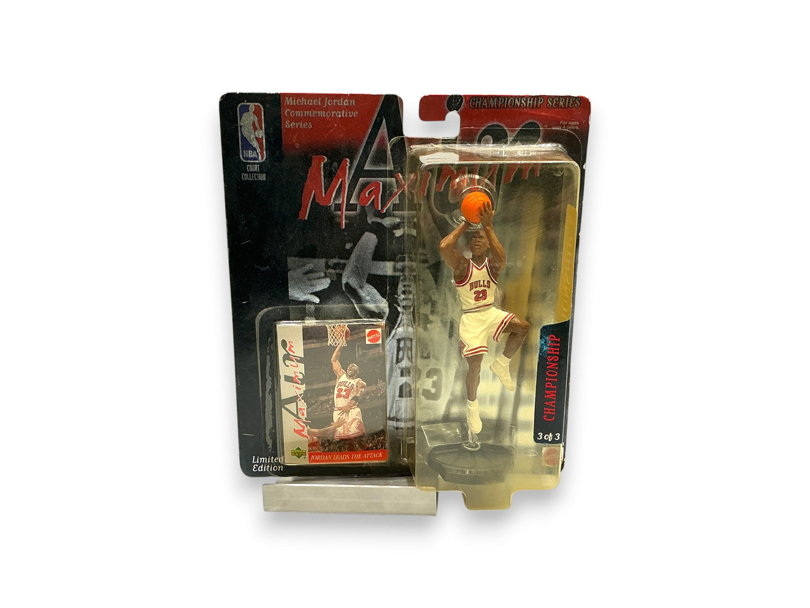 Lowkey Stock 1999 Michael Jordan Air Maximum Championship Series action figure in Chicago Bulls uniform with basketball