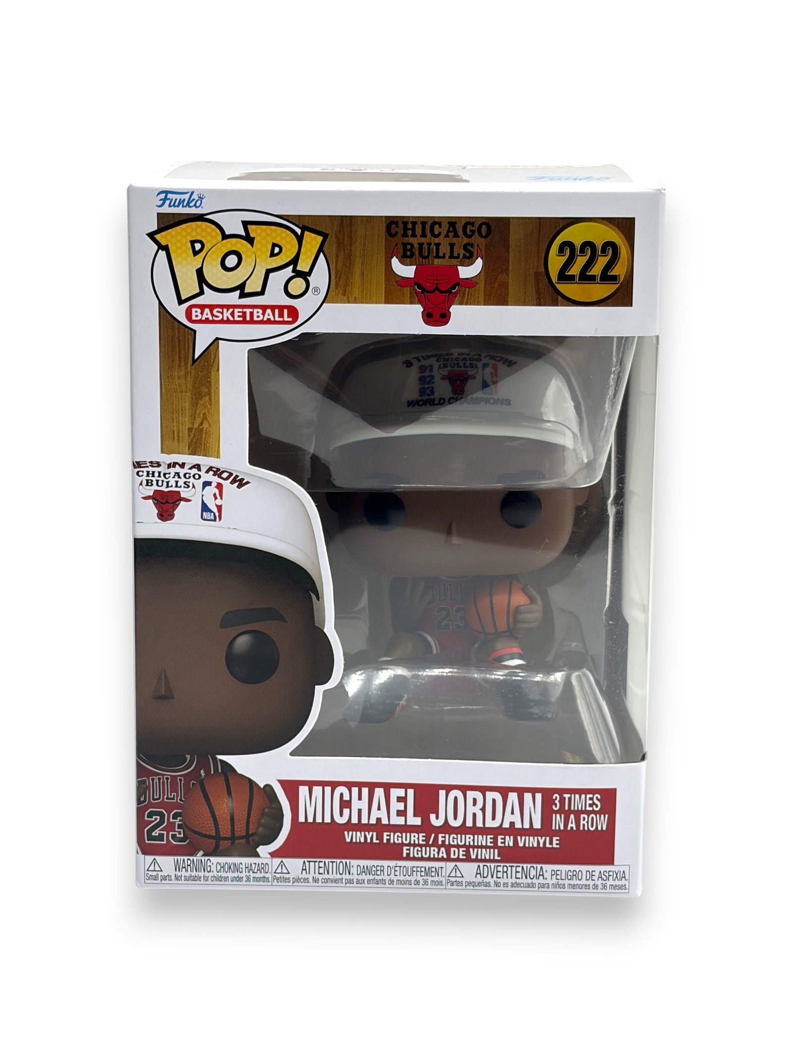 Lowkey Stock Funko Pop! Michael Jordan 3 Times in a Row vinyl figure in original Chicago Bulls packaging