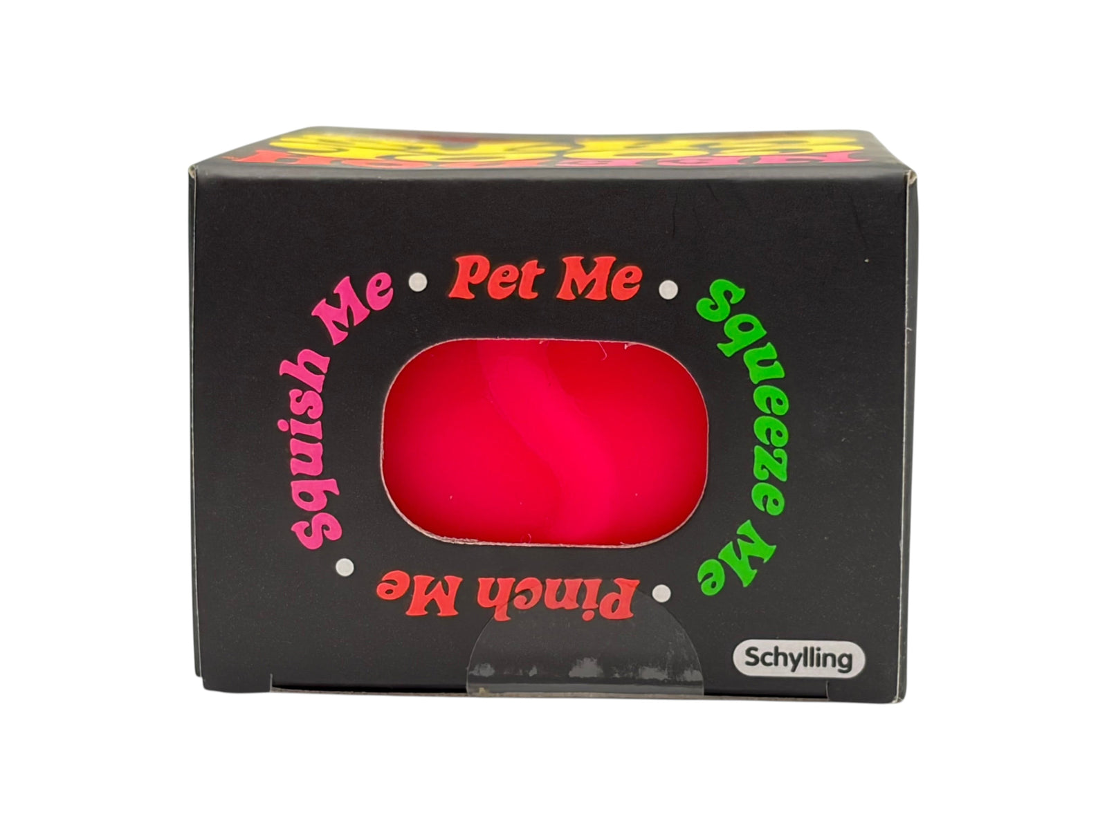 Lowkey Stock Schylling NeeDoh Cool Cats sensory fidget toy in a black box with bright pink squishy material visible back of box.