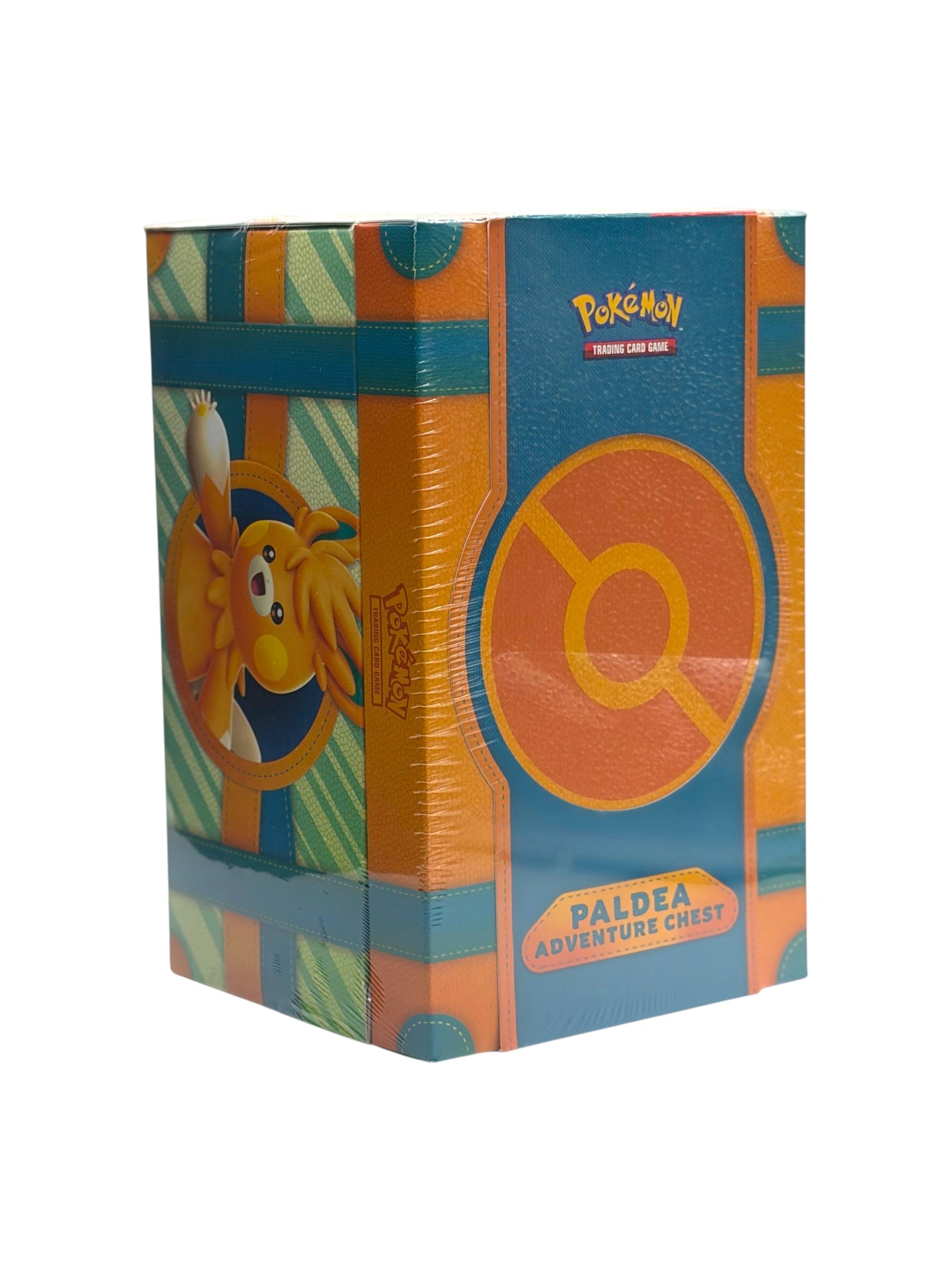 Lowkey Stock Pokemon TCG Paldea Adventure Chest factory sealed box with orange and teal travel trunk design