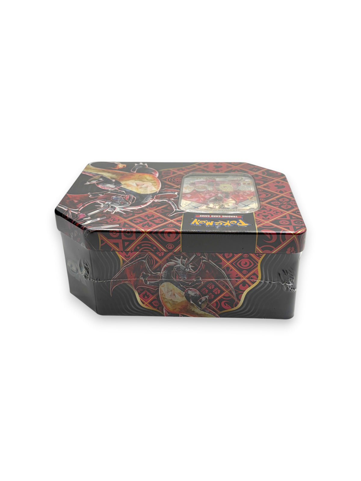 Lowkey Stock factory sealed Pokemon TCG Paldean Fates tin featuring Shiny Charizard ex artwork