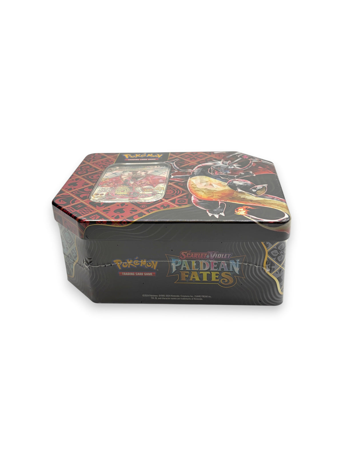Lowkey Stock Pokémon TCG Scarlet and Violet Paldean Fates collector tin featuring Shiny Charizard ex promo card