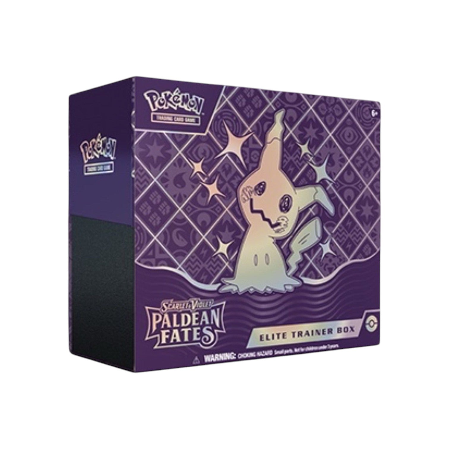 Lowkey Stock Pokémon TCG Scarlet and Violet Paldean Fates Elite Trainer Box featuring Shiny Mimikyu artwork