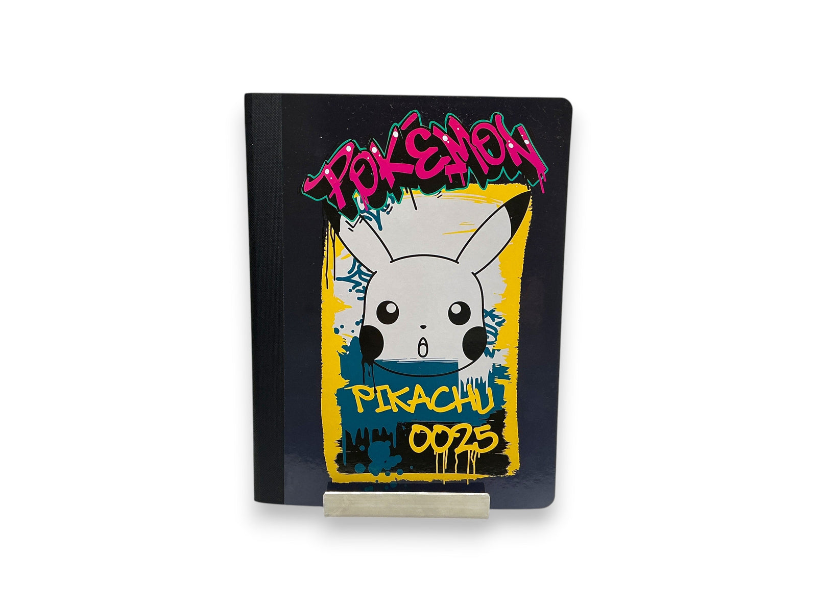 Lowkey Stock Pokémon Pikachu 0025 composition notebook with black cover and vibrant graffiti-style character art