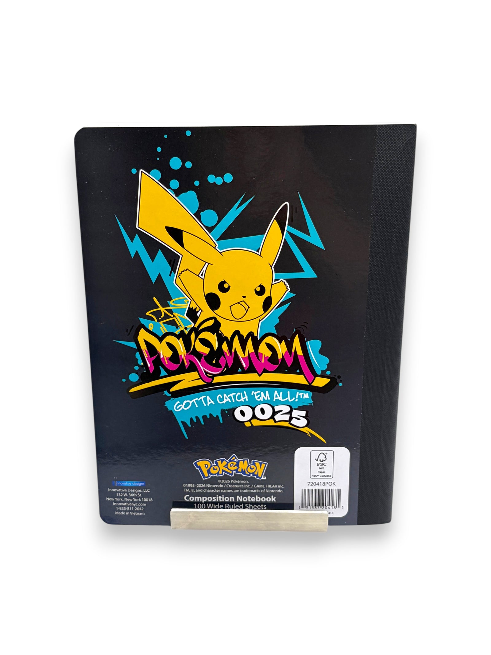 Lowkey Stock Pokémon Pikachu 0025 composition notebook with yellow character graphic on a black background