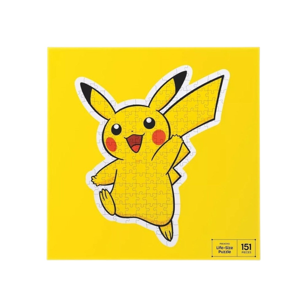 Lowkey Stock Pikachu life-size 151-piece puzzle featuring a bright yellow design of the iconic Pokémon character.