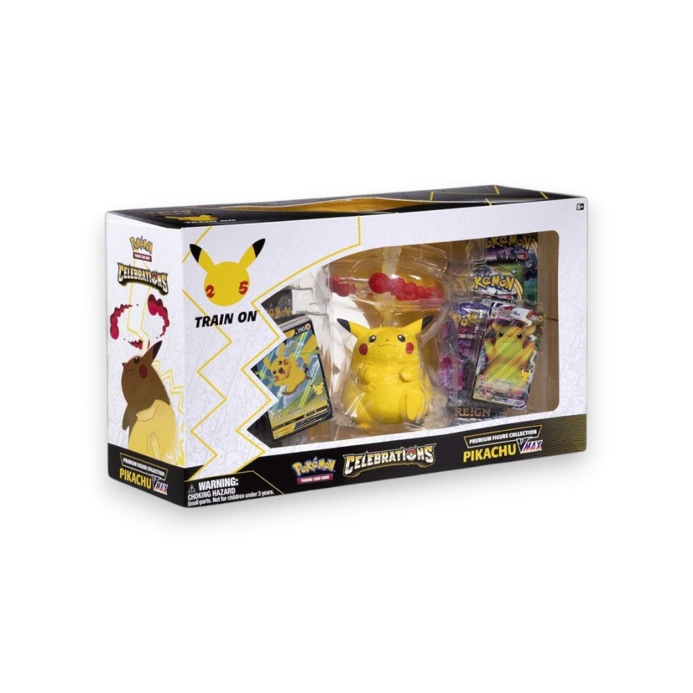Lowkey Stock Pokémon TCG Celebrations Pikachu VMAX Premium Figure Collection box set with figure and booster packs