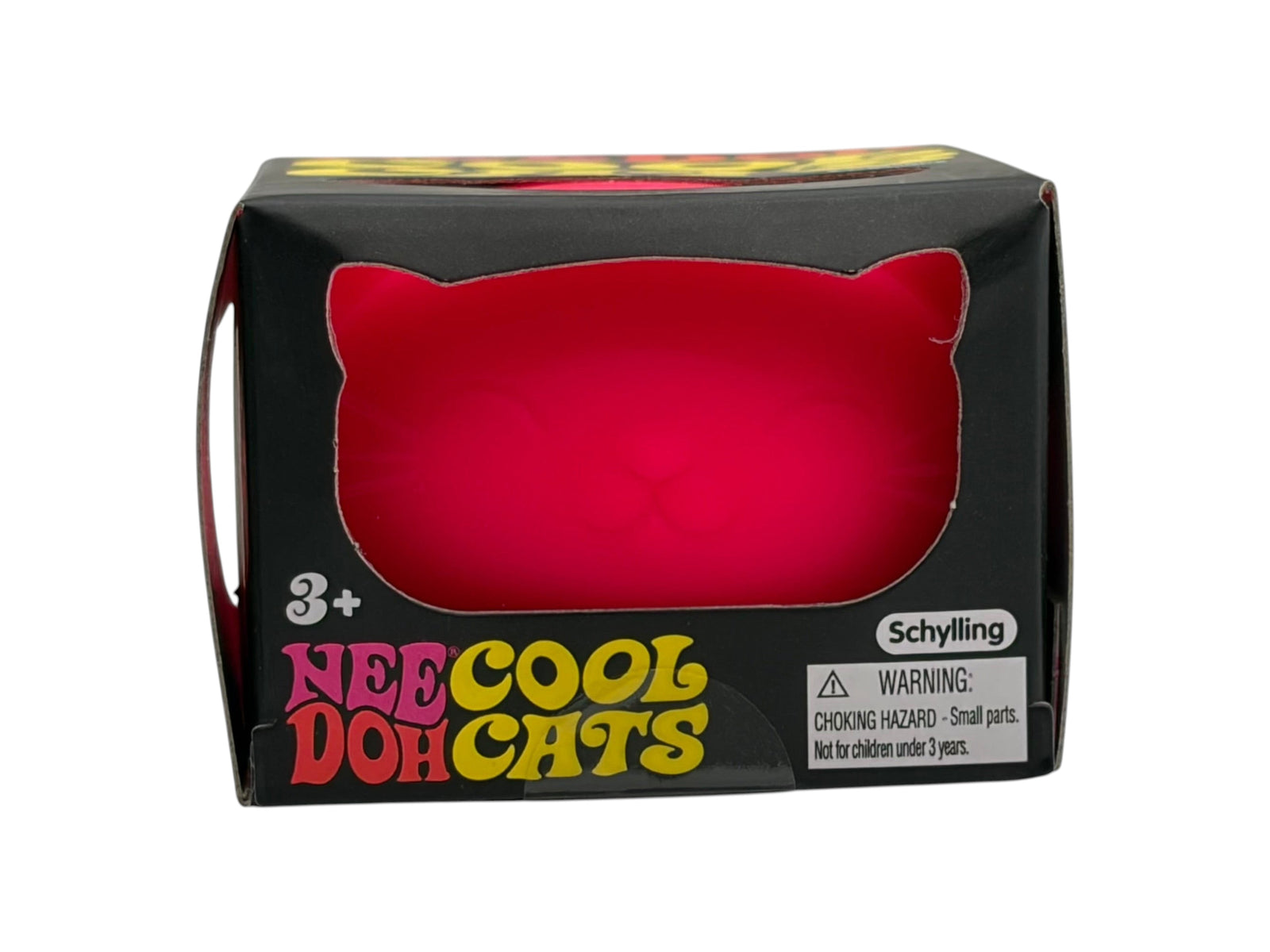 Lowkey Stock Schylling NeeDoh Cool Cats pink squishy cat-shaped fidget toy in black retail packaging