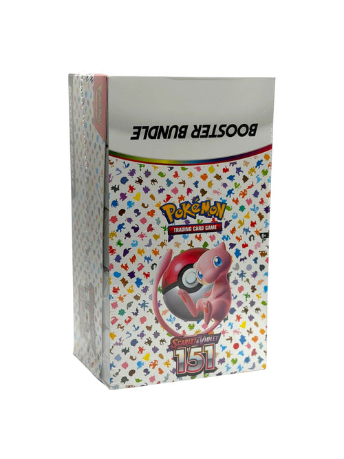 Lowkey Stock Pokémon TCG Scarlet & Violet 151 Booster Bundle display box featuring Mew and colorful Pokémon icons