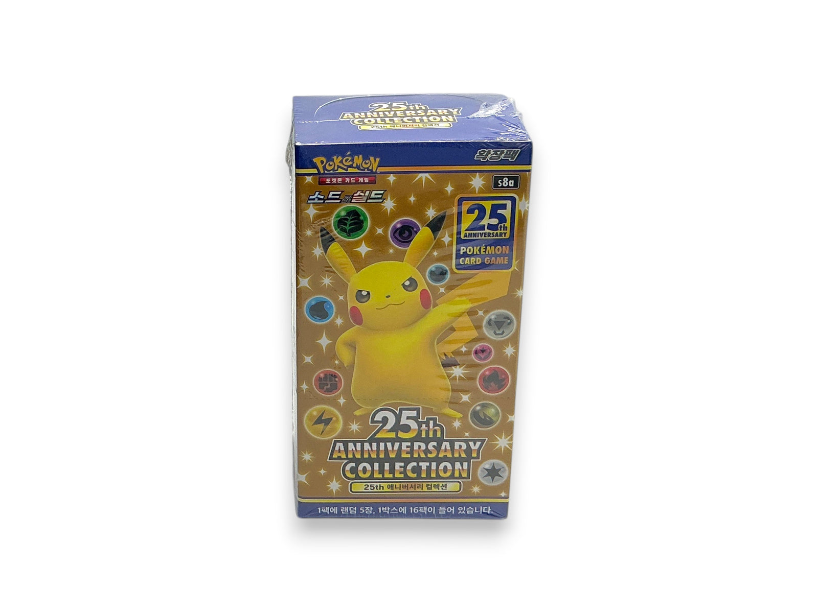 Lowkey Stock sealed Korean Pokémon Sword & Shield 25th Anniversary Collection s8a booster box featuring Pikachu
