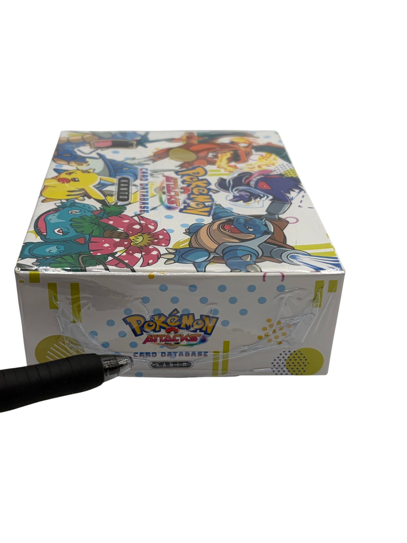 Lowkey Stock sealed Pokemon Attacks Card Database Kanto box featuring colorful character illustrations