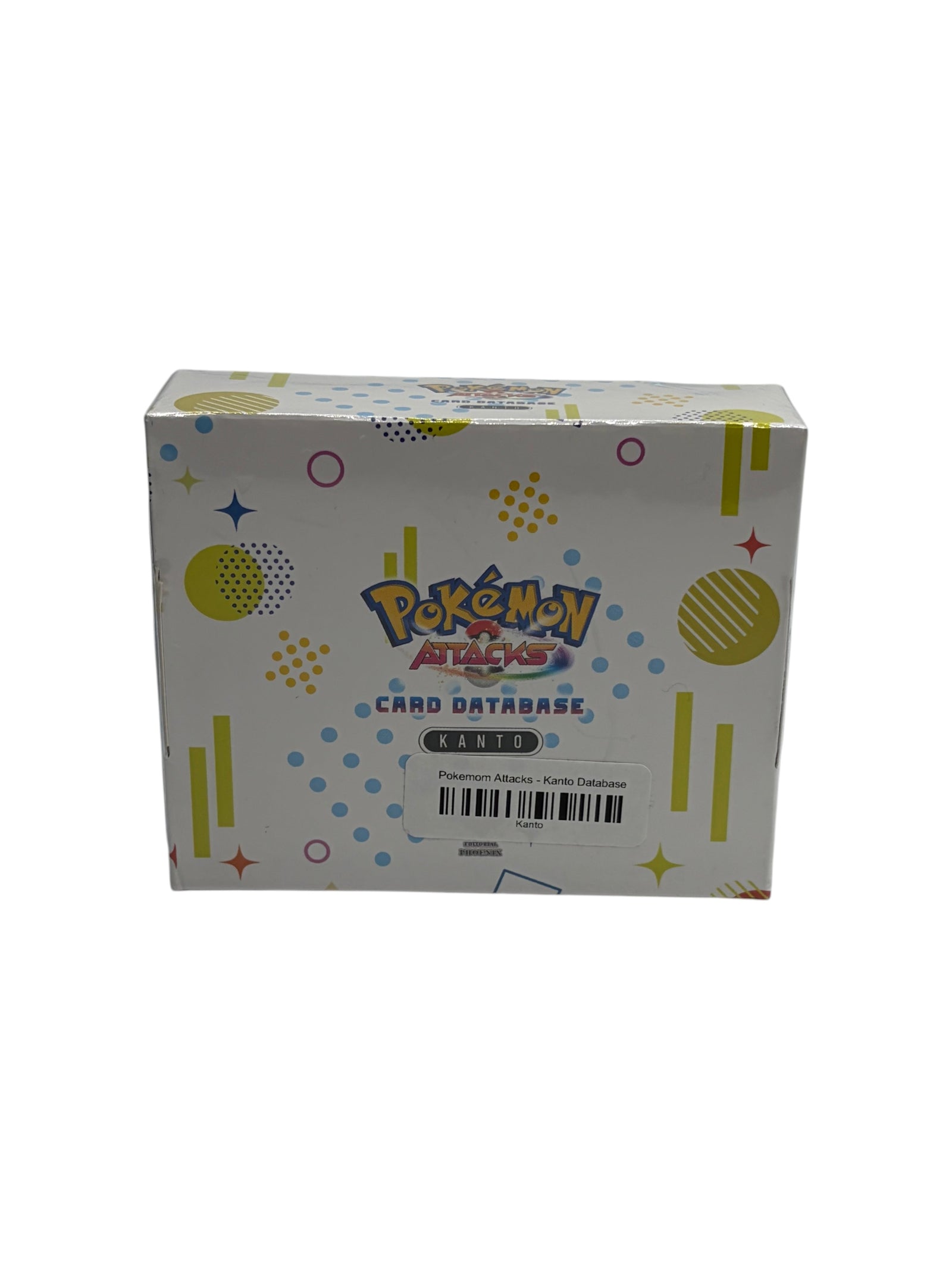 Lowkey Stock sealed Pokemon Attacks Card Database Kanto box with white packaging and colorful geometric patterns