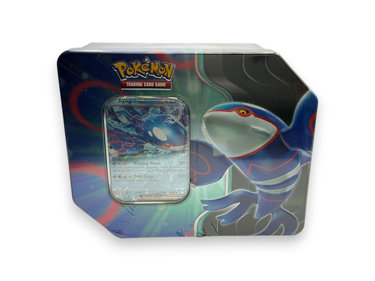 Lowkey Stock sealed Pokémon TCG Azure Legends tin featuring Kyogre ex artwork and a display window