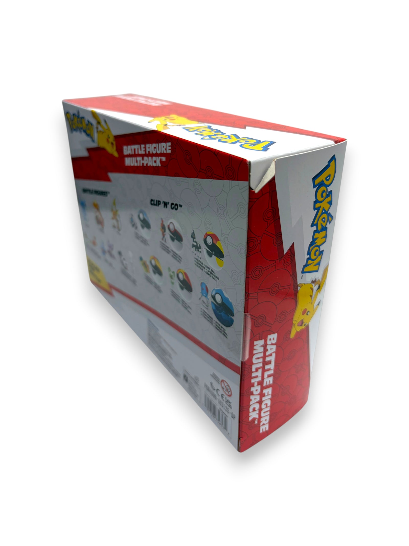 Lowkey Stock Pokemon Battle Figure Multi-Pack box showing side view with Pikachu branding and Clip N Go details