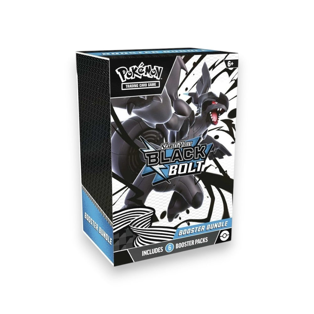 Lowkey Stock Pokémon TCG Scarlet & Violet Black Bolt Booster Bundle featuring Zekrom artwork on a sealed box.
