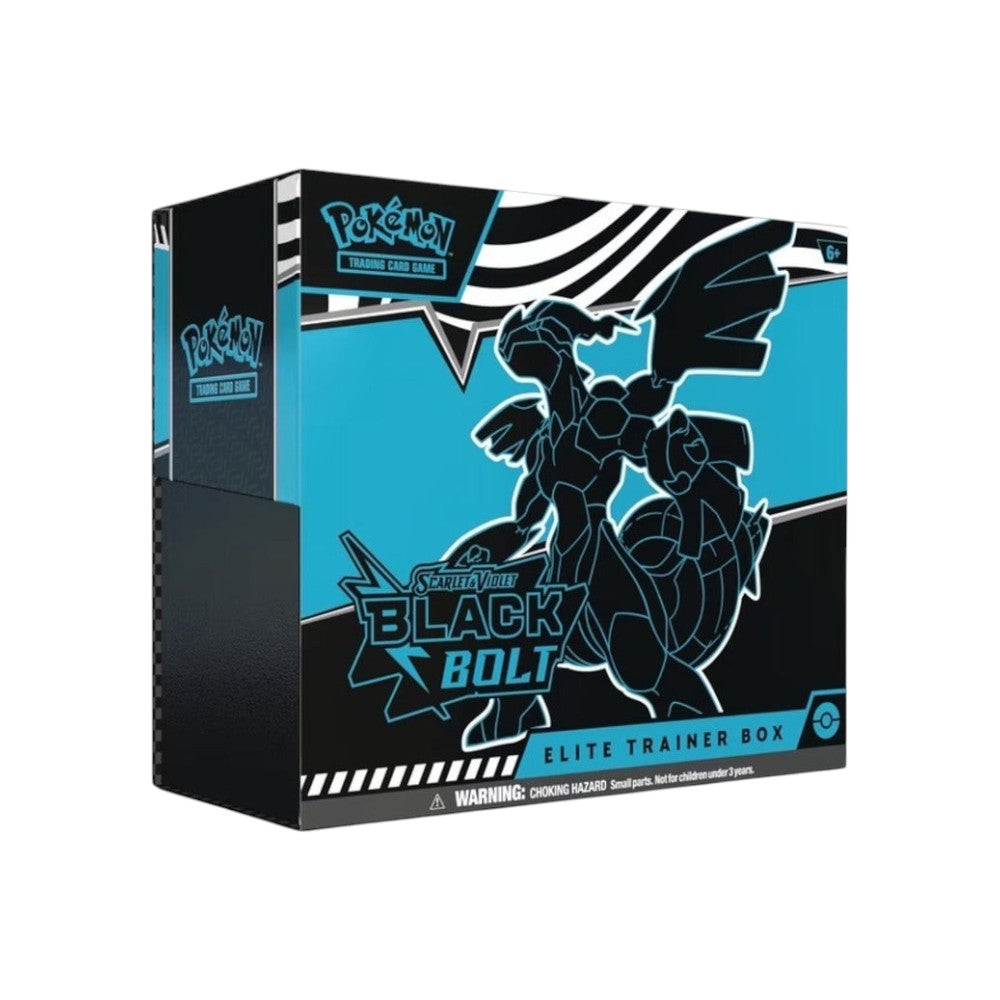 Lowkey Stock Pokémon TCG Scarlet & Violet Black Bolt Elite Trainer Box featuring Thundurus artwork on black and blue