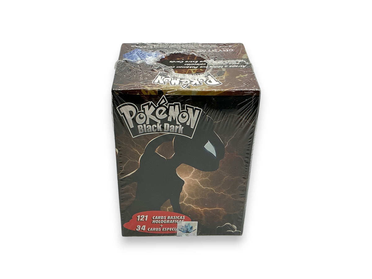 Lowkey Stock sealed Peruvian Pokemon Black Dark Crystal card collection box featuring Mewtwo silhouette artwork