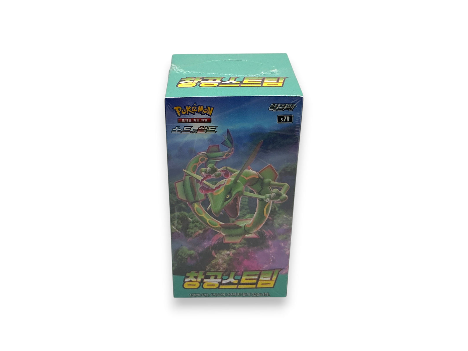 Lowkey Stock factory-sealed Korean Pokemon Sword and Shield Blue Sky Stream S7R booster box with Rayquaza artwork
