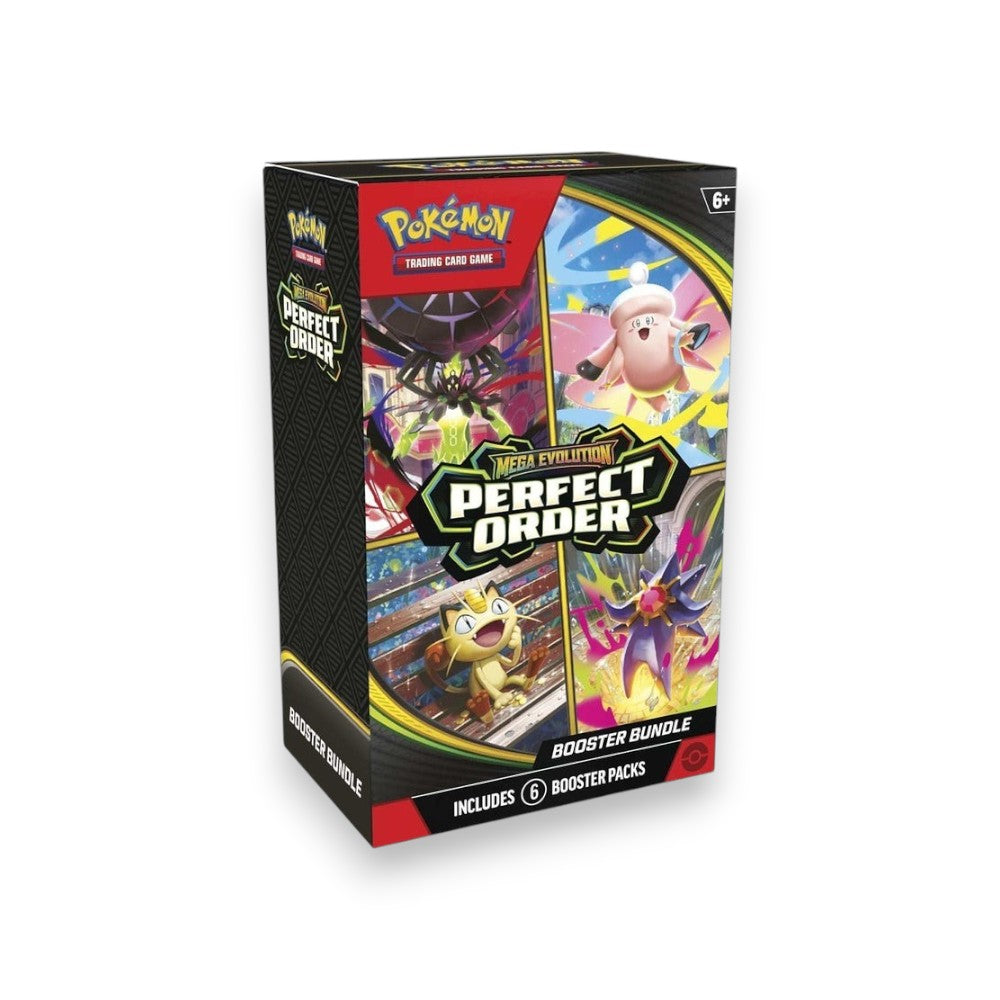 Lowkey Stock Pokémon TCG Mega Evolution Perfect Order booster bundle box containing six sealed trading card packs