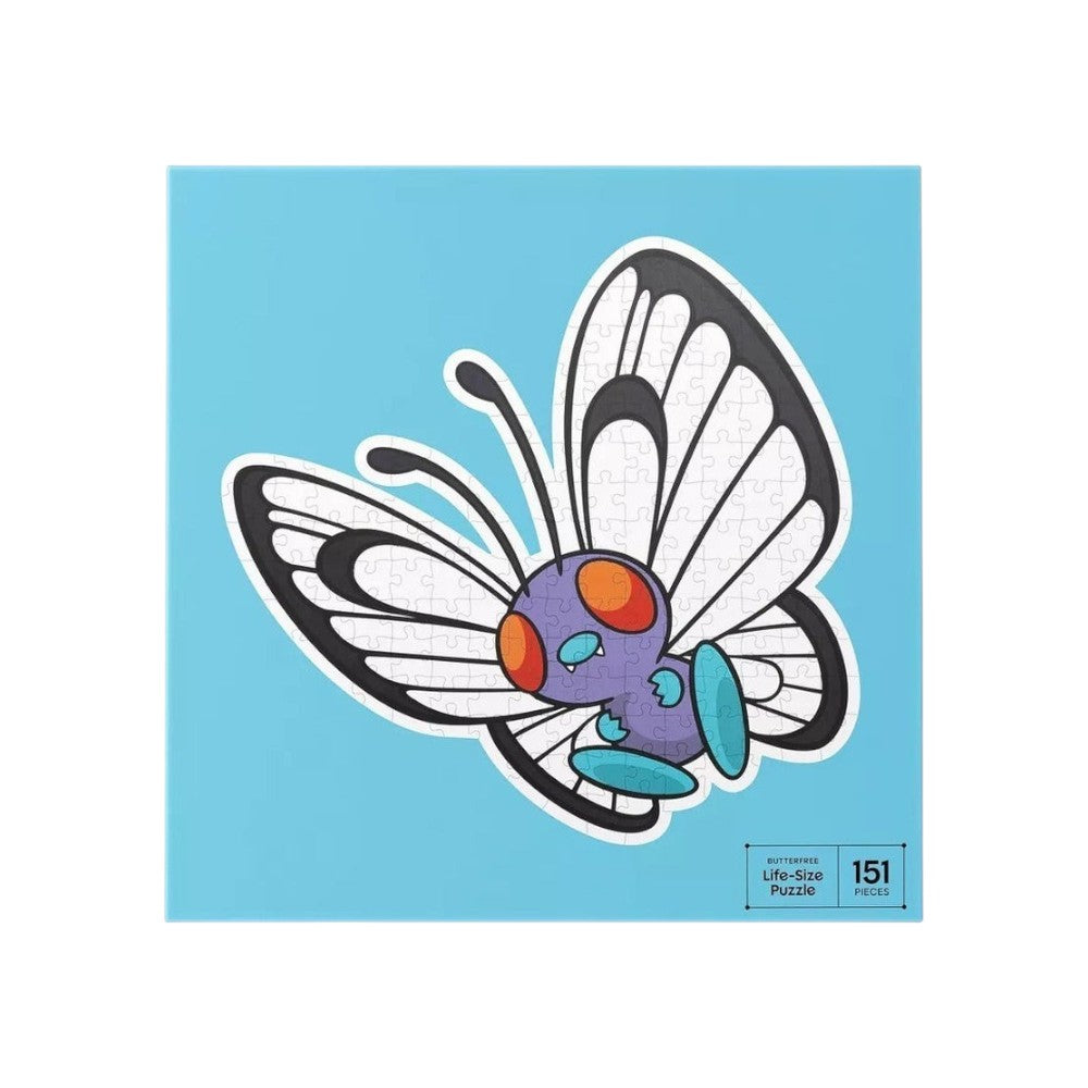 Lowkey Stock Pokémon Butterfree life-size 151-piece puzzle featuring a blue background and iconic character art.