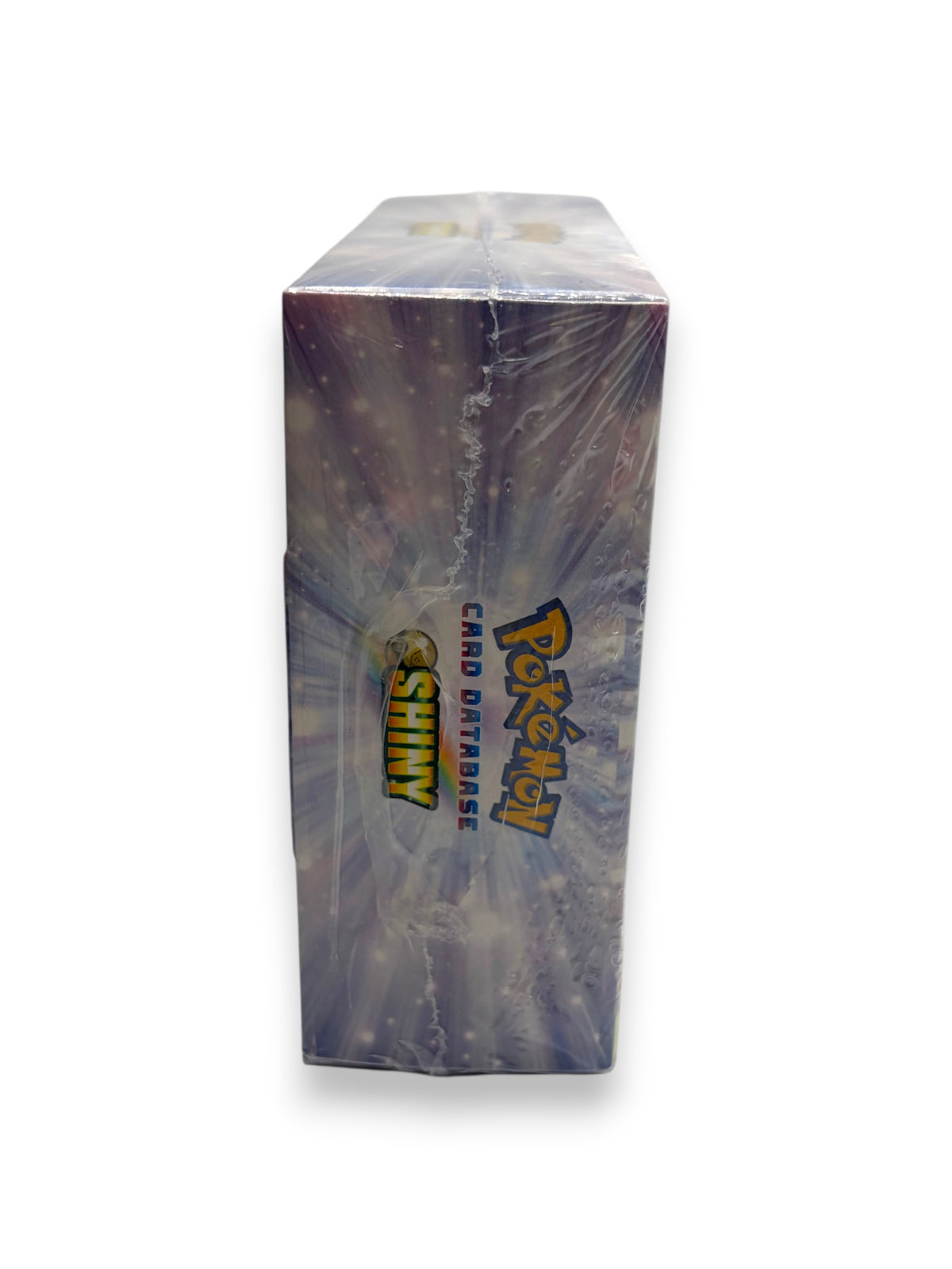 Lowkey Stock unlicensed Pokemon Card Database Shiny trading card box side view in plastic shrink wrap