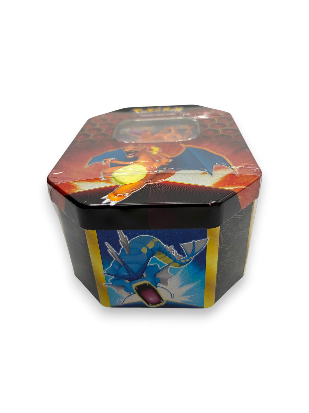Lowkey Stock Pokémon TCG Hidden Fates Charizard GX collector tin featuring Charizard and Gyarados artwork