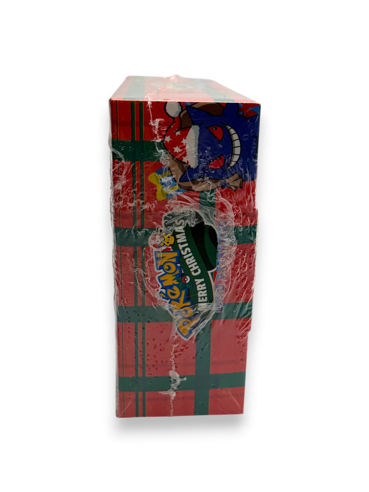 Lowkey Stock sealed Pokémon Merry Christmas card box with red and green plaid pattern and Gengar character art